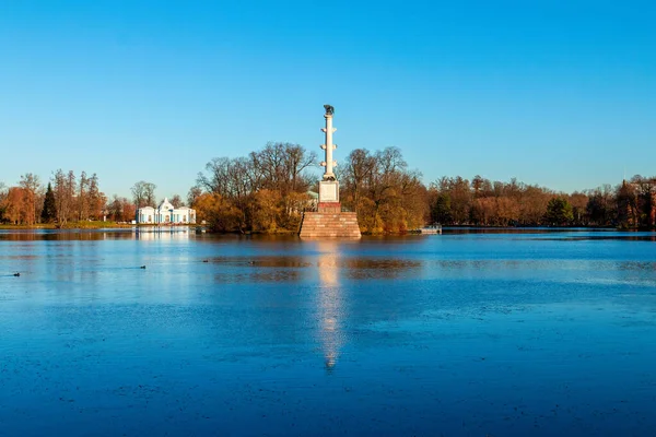 Chesme Säule Großen Teich Des Katharinenparks Zarskoje Selo Puschkin Petersburg — Stockfoto