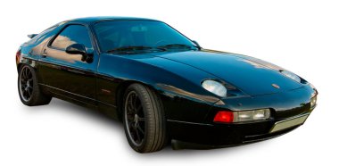 Lüks Alman spor arabası Porsche 928S beyaz arka planda izole edildi.