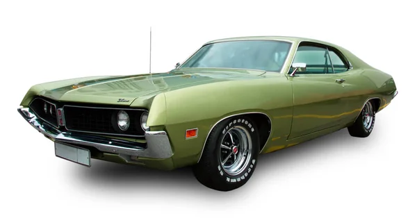 1970 model klasik Amerikan klasik arabası Ford Torino Coupe beyaz arka planda izole edildi.
