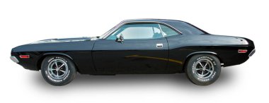 Klasik Amerikan Kaslı Arabası Dodge Challenger R / T coupe, 1970 beyaz arka planda izole.