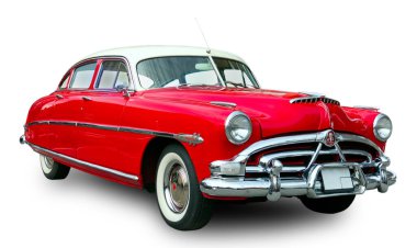 Klasik Amerikan klasik arabası Hudson Hornet beyaz arka planda izole edilmiş..