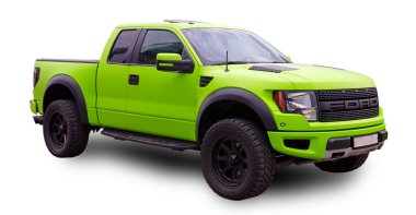 Amerikan kamyonu Ford F-150 SVT Raptor beyaz arkaplanda izole edildi.