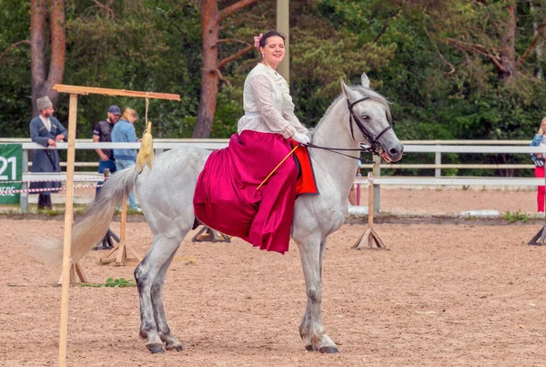 Kuban Cossack Girl Horse Performing Tricks Open Air Xxii International — Stock Photo, Image