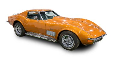 Klasik Amerikan spor arabası Chevrolet Corvette Stingray 1969 beyaz arka planda izole edilmiştir..