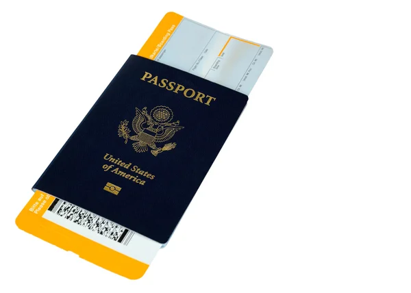 Passport with yellow boarding pass,altered, no trademarks — Stock Photo, Image