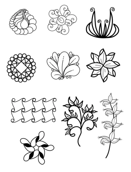 Flores ornamentales. Conjunto vectorial con elementos florales abstractos — Vector de stock