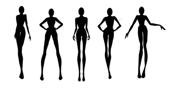 Conjunto de silueta de mujer, modelos, vector, ilustración de moda — Vector de stock