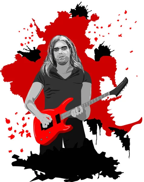 Gitaarspeler met rode elektrische gitaar - vector illustratie — Stockvector