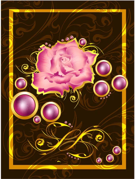 Abstract oriental frame with decorative golden ornament and a rose. Design for fashion banner, cover, save the date card, wedding or birthday party invitation. — Stock Vector