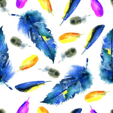 Renkli tüylerin suluboya desenleri.