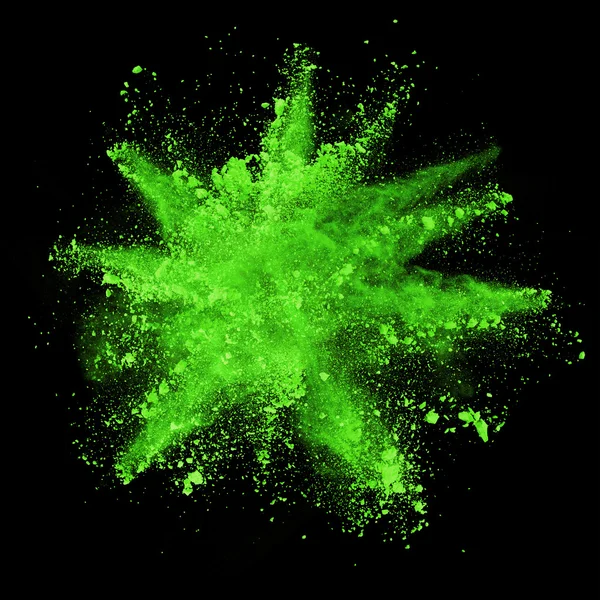 黑色背景下的绿色粉末爆炸 — 图库照片
