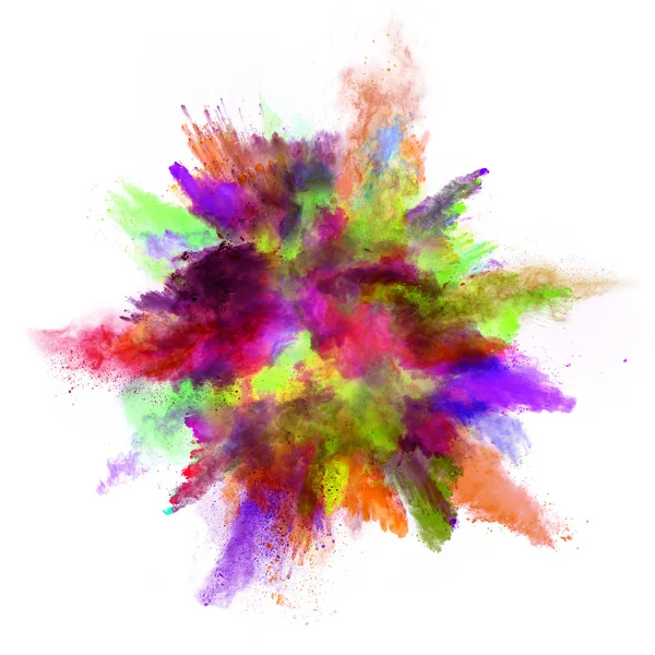 Explosion of colored powder on white background — Stock Photo, Image