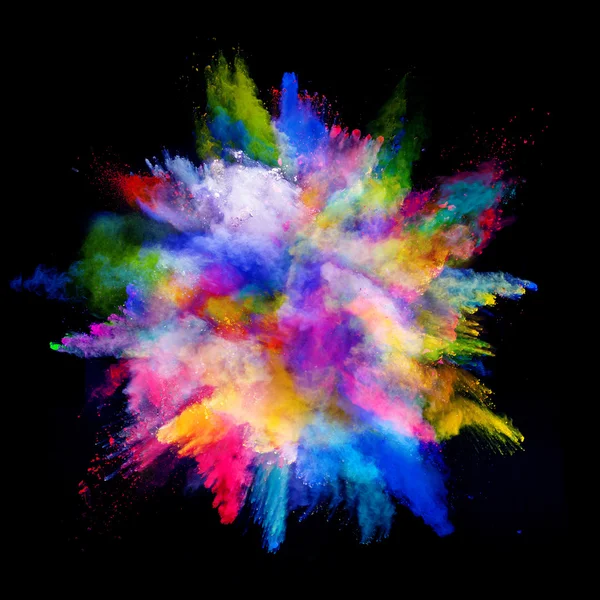 Explosion of colored powder on black background — Stock Photo, Image