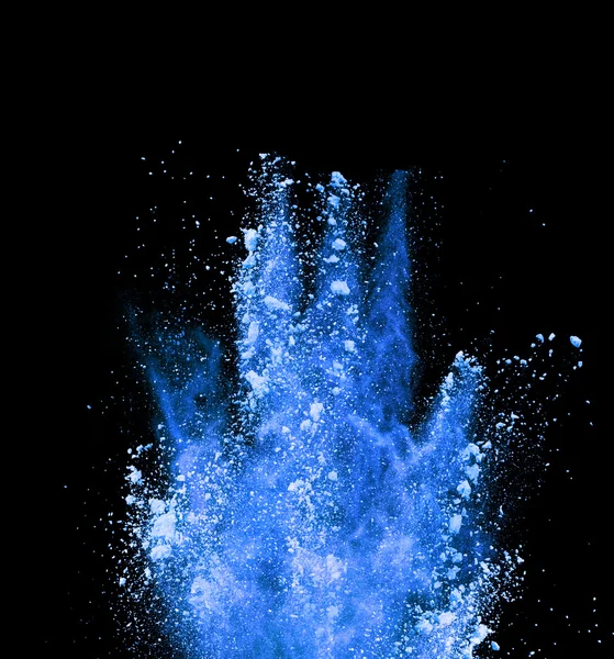 Explosie van blauw poeder op zwarte achtergrond — Stockfoto