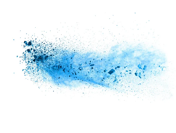 Exploze modré prášku na bílém pozadí — Stock fotografie