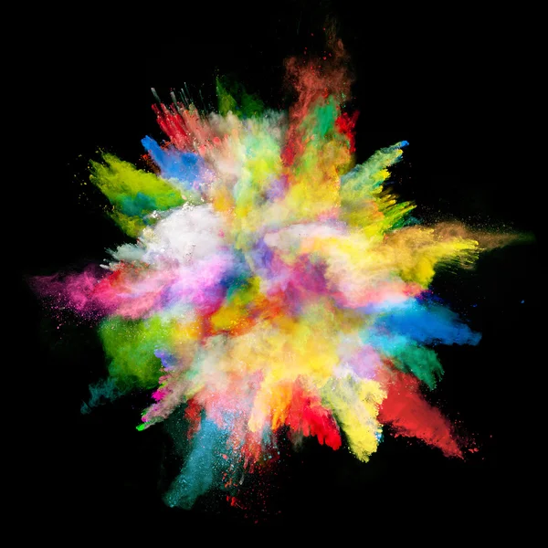 Explosion of colored powder on black background — Stock Photo, Image