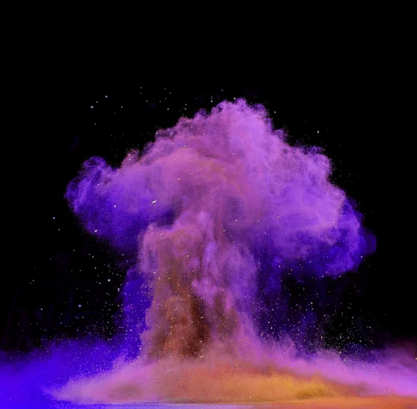 A robbanás a színes por-fekete háttér — Stock Fotó