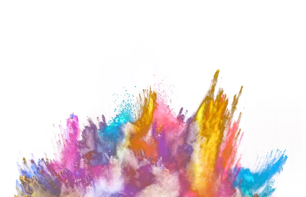 Explosion of colored powder on white background — Stock Photo, Image