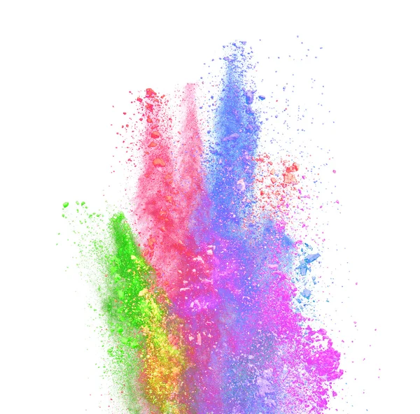 Explosion of colored powder on white background — Stock Photo, Image