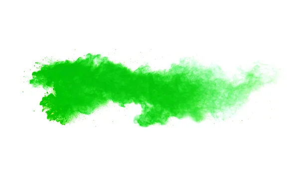 Взрыв зеленого порошка на белом фоне — стоковое фото