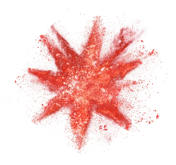 Explosion of orange powder on white background — Stock Photo, Image