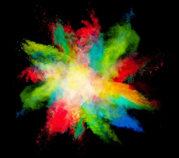 Explosion of colored powder on black background — Stock Photo, Image