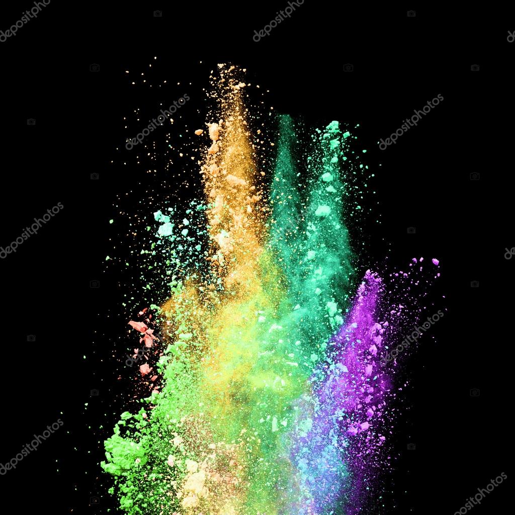 Explosion of colored powder on black background Stock Photo by ©jag_cz