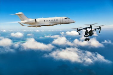 Drone flying near commercial airplane clipart