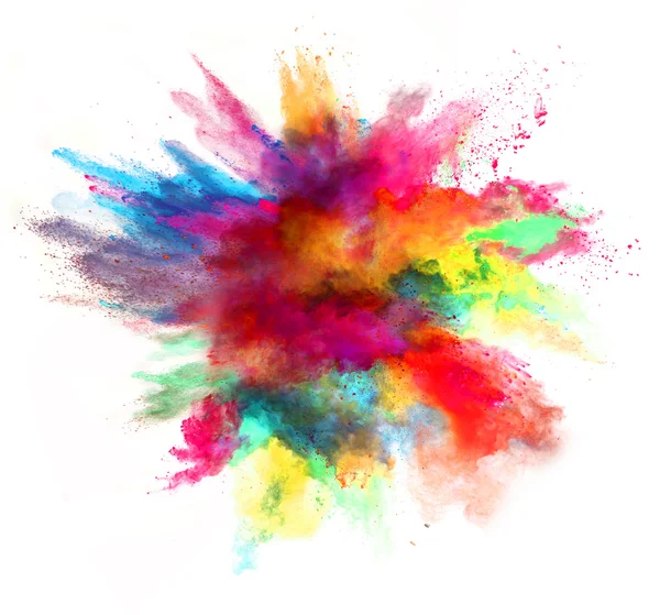 Explosion of colored powder on white background — Stock Photo, Image