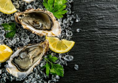 Buz drift ile taş tabakta istiridye