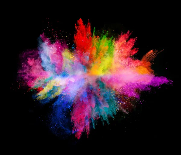 Siyah arka plan üzerinde renkli toz patlama — Stok fotoğraf
