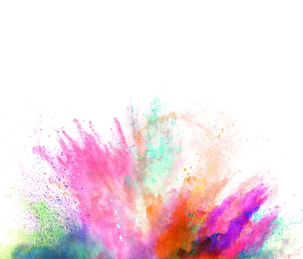 Explosão de pó colorido no fundo branco — Fotografia de Stock