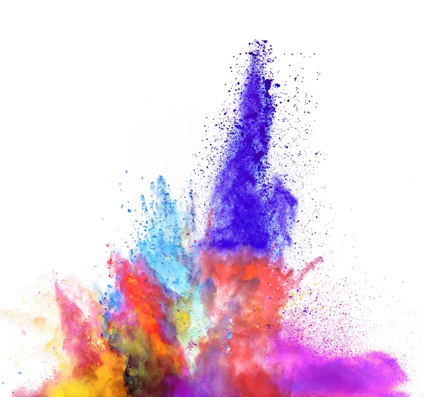 Explosion of colored powder on white background — Stock Photo, Image