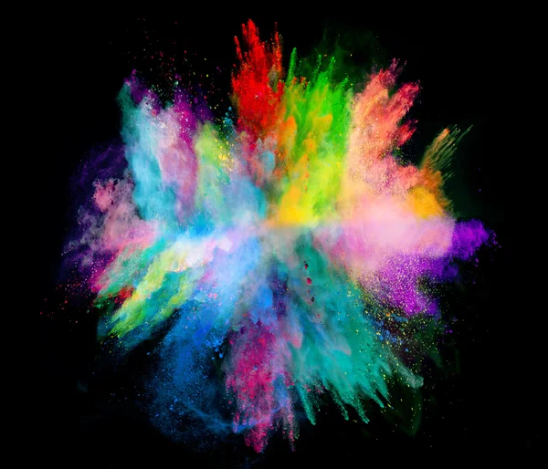 Explosion of colored powder on black background — Stock Photo, Image