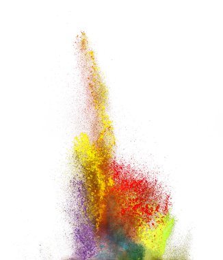 Explosion of colored powder on white background clipart