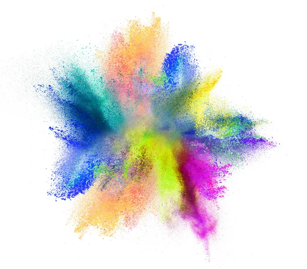 Explosion of colored powder on white background — Stock Photo, Image