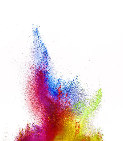 Explosion of colored powder on white background — Stock Photo, Image