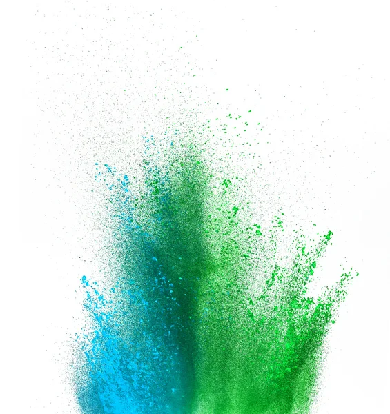 Explosion av färgat pulver på vit bakgrund — Stockfoto