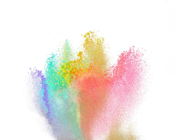 Explosion of colored powder on white background — Stock Photo, Image