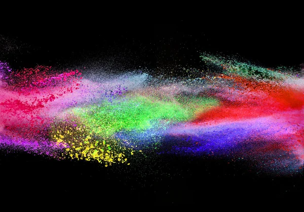 Explosion of colored powder on black background — Stock Photo, Image