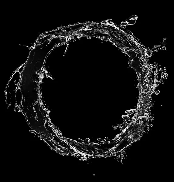 Παφλασμών νερού κύκλο που απομονώνονται σε μαύρο φόντο — Φωτογραφία Αρχείου