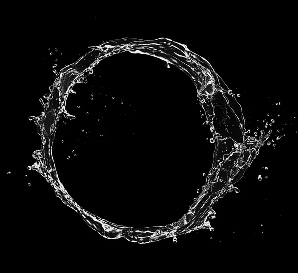 Water splash circle isolated on black background — Stock Photo, Image