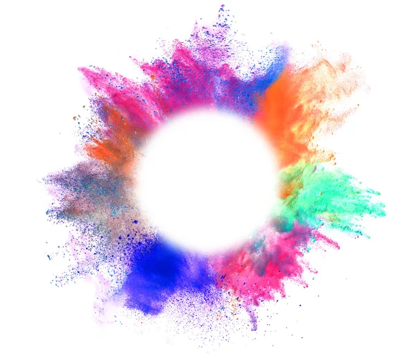 Explosion of colored powder on white background — Stock Photo, Image