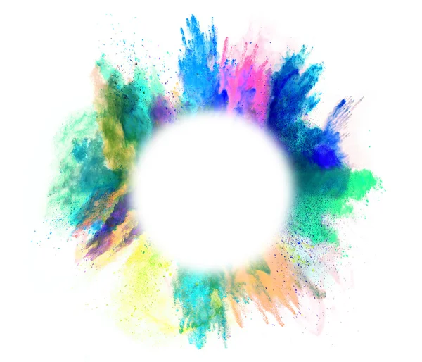 Explosion of colored powder on white background — Stock Photo, Image