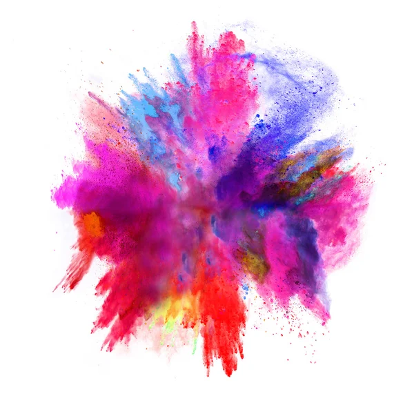 Explosion of colored powder on white background — Stock Photo, Image