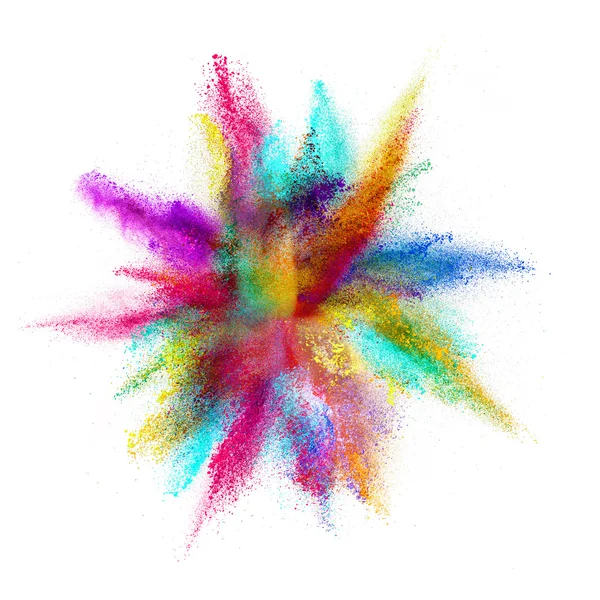 Explosion of colored powder on white background — Stock Photo, Image