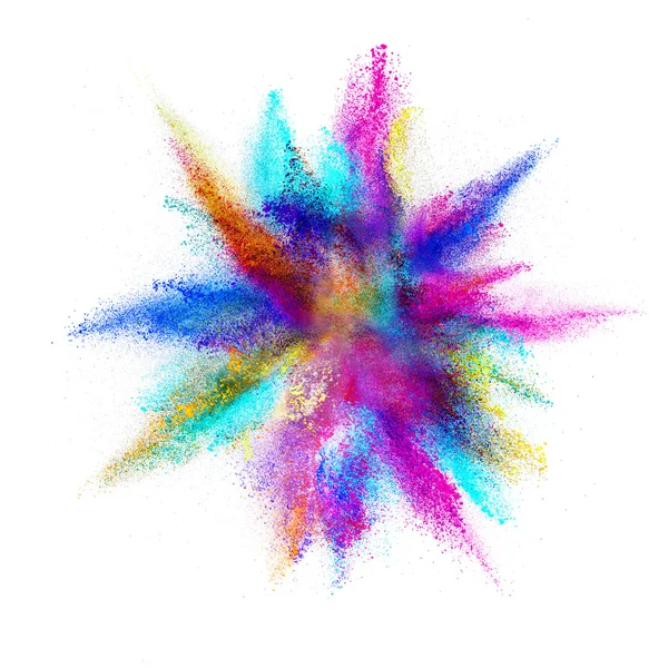 Explosion of colored powder on white background — Stock Photo, Image