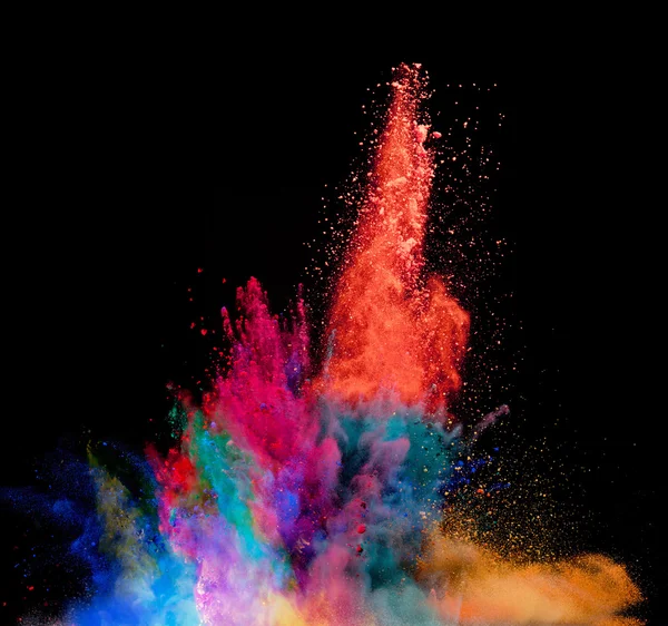 在黑色背景上的彩色粉末的爆炸式增长 — 图库照片
