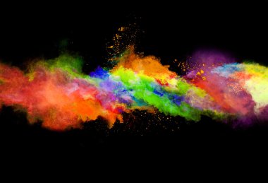 Siyah arka plan üzerinde renkli toz patlama