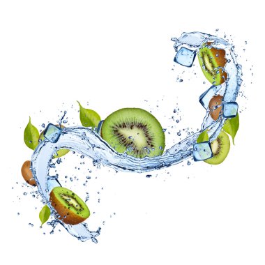 Beyaz arka plan üzerinde su sıçrama kivi